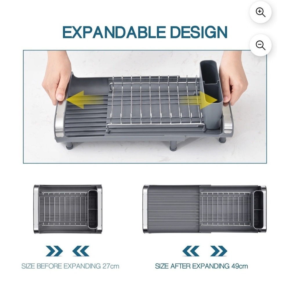 Mini Expandable Dish Drying Rack, Stainless Steel, Black, Compact Design - Picture 5 of 5